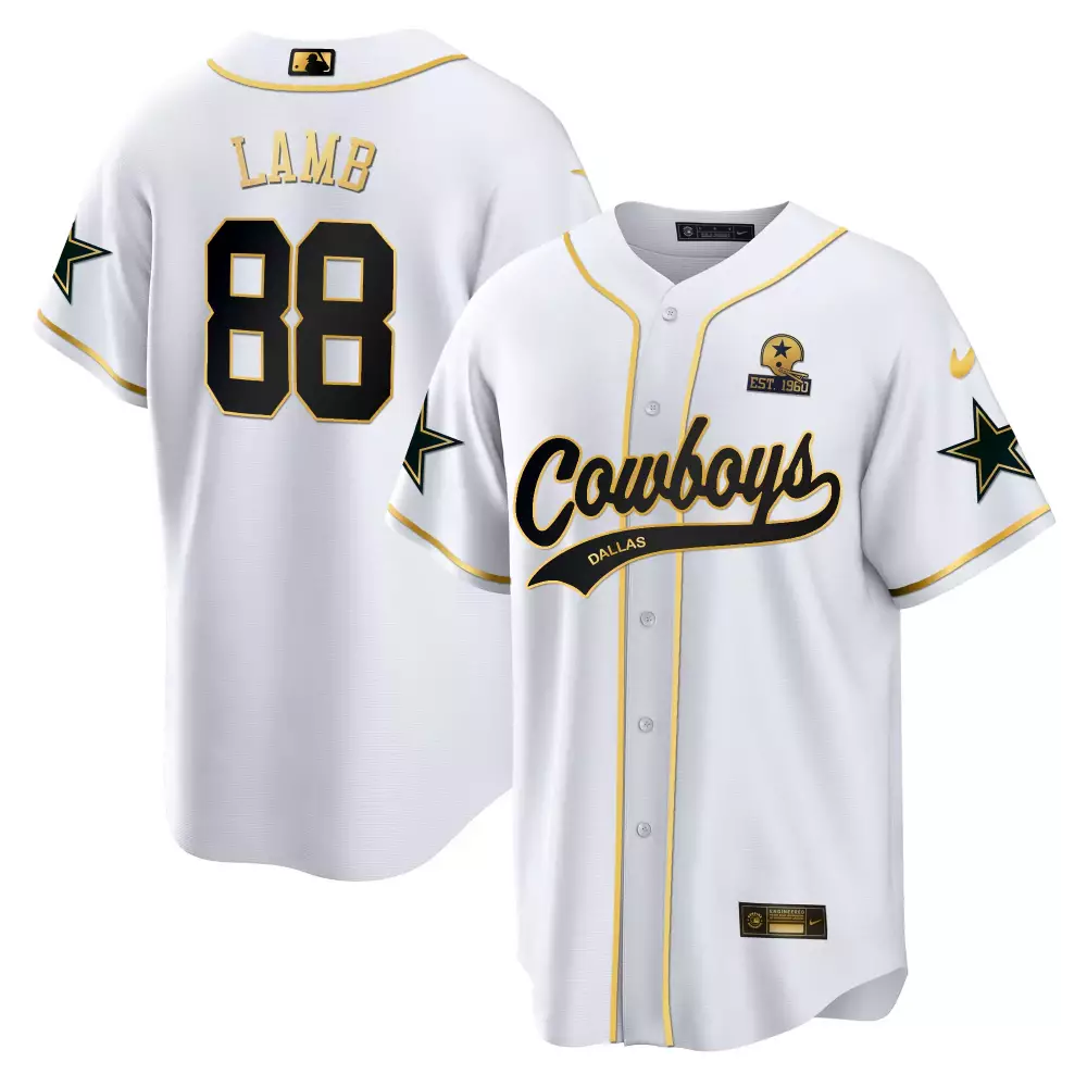 Ceedee Lamb 88 Dallas Cowboys Jersey White Est. 1960 Star Men Black Gold All Stitched