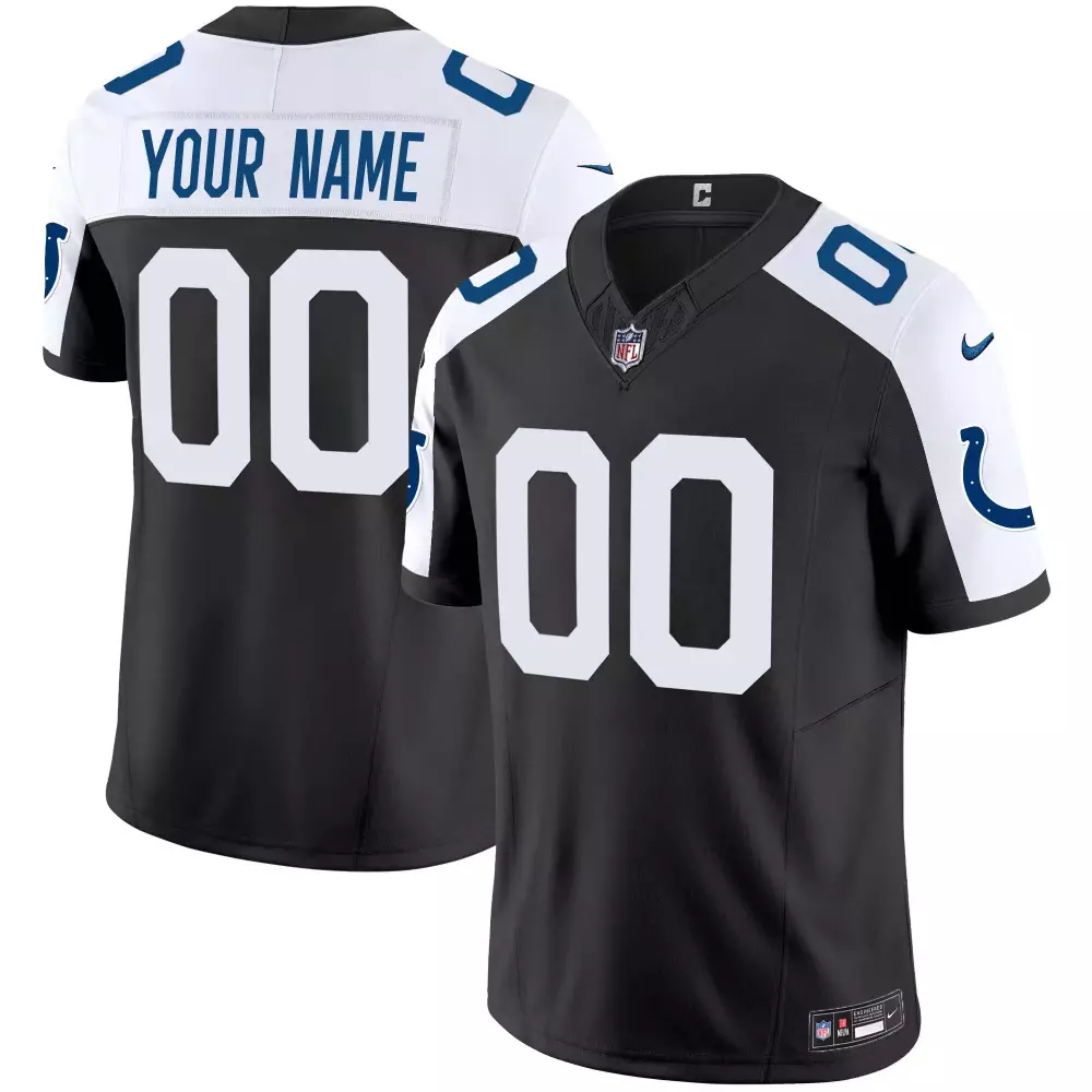 Custom Indianapolis Colts Jersey Black Men White Blue Vapor All Stitched