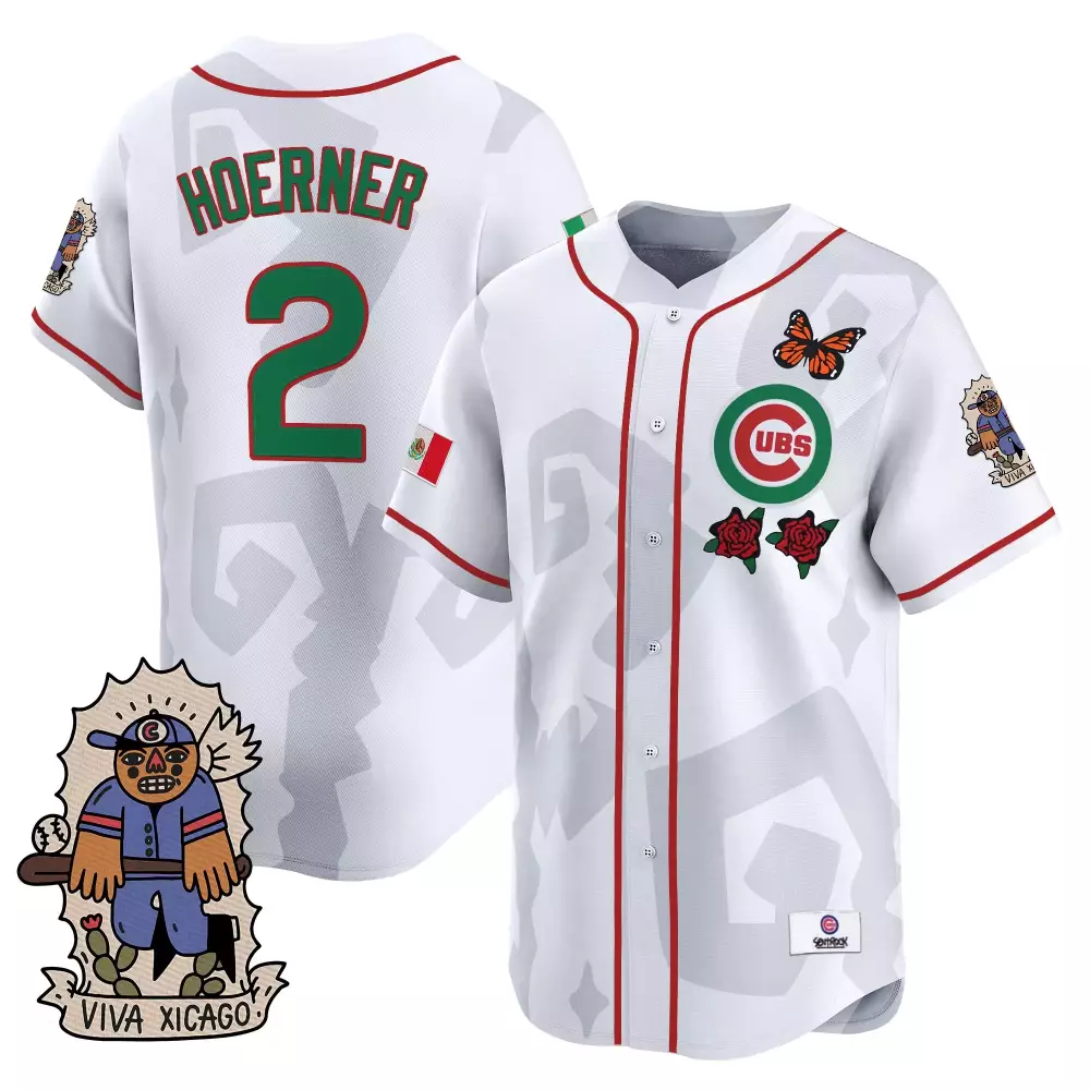 Nico Hoerner 2 Cubs Jersey White Viva Xicago Mexico Flag Butterfly Men Red Green