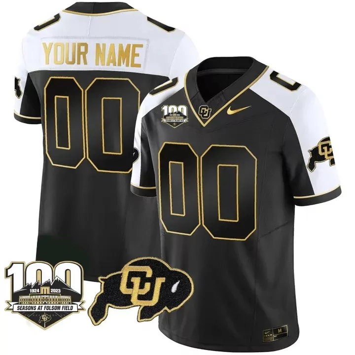 Custom Colorado Buffaloes Jersey Black 100 Seasons At Folsom Field Cu Men Gold White