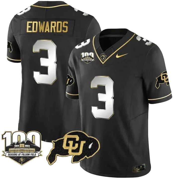 Dylan Edwards 3 Jersey Black 100th Season Colorado Buffaloes 100 Seasons Folsom Field