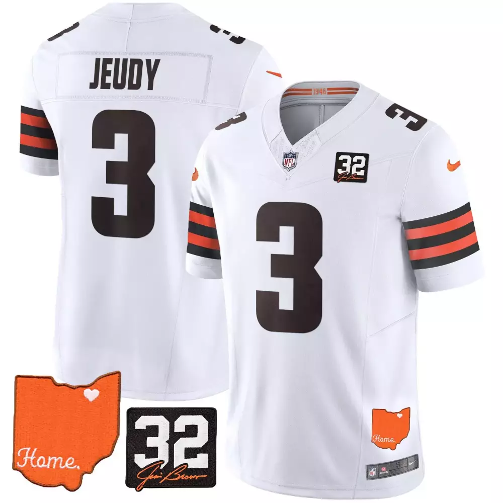 Jerry Jeudy 3 Cleveland Browns Jersey White Ohio Home Jim Brown 32 Men Standard Orange