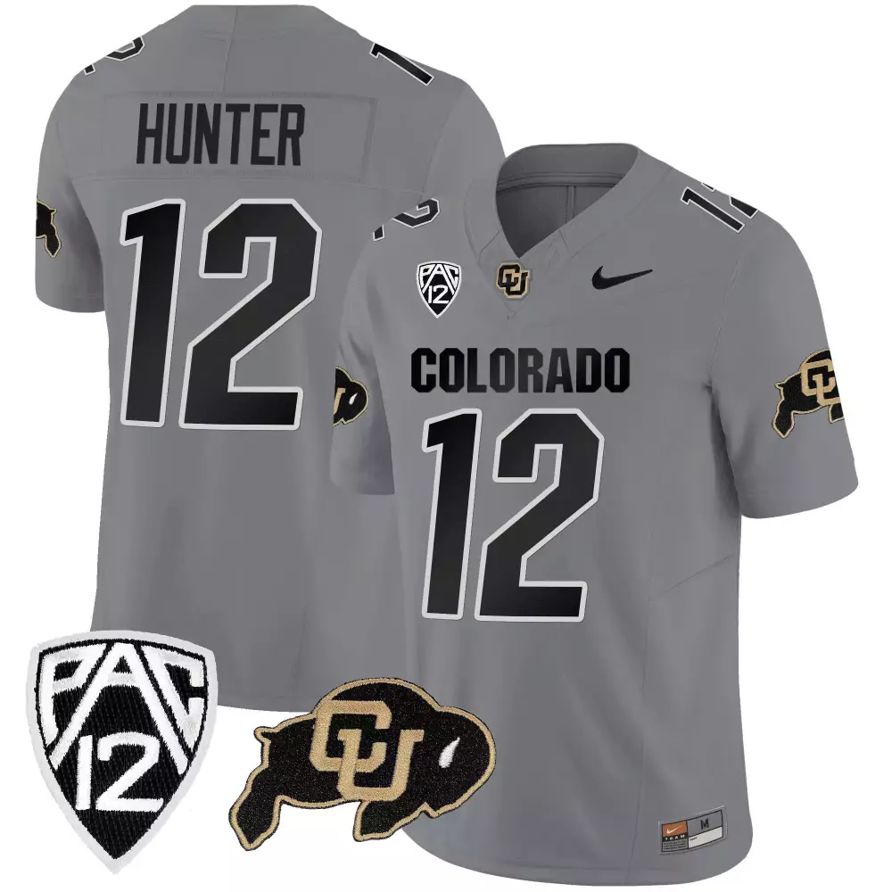 Travis Hunter 12 Jersey Gray Colorado Buffaloes Men Black Gold All Stitched