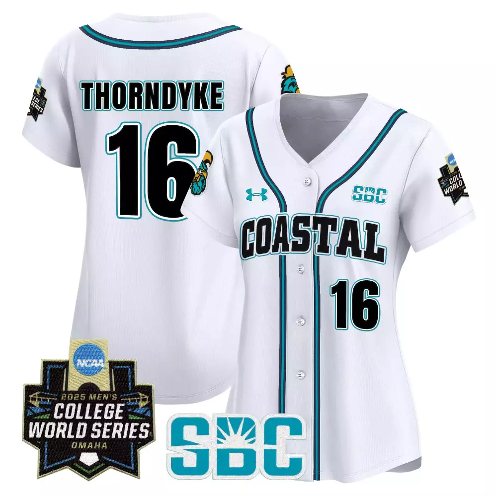 Thorndyke Coastal 16 Jersey White College World Series Sbc 2025 Women Teal Black