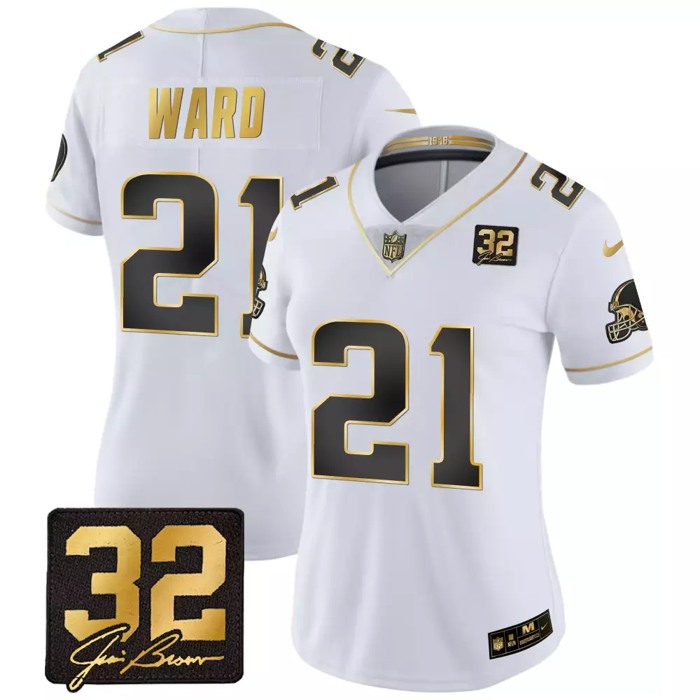 Denzel Ward 21 Cleveland Browns Jersey White 1946 32 Jim Brown Helmet Women Player