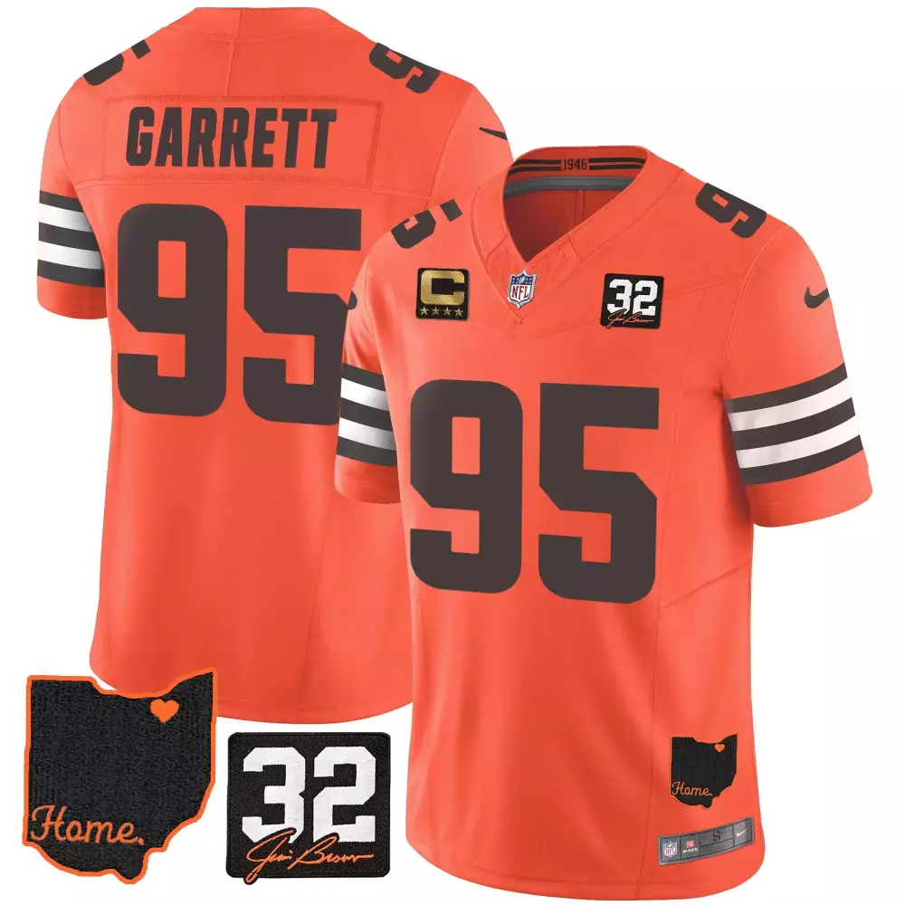 Myles Garrett 95 Cleveland Browns Jersey Orange Ohio Men Player Brown White Home