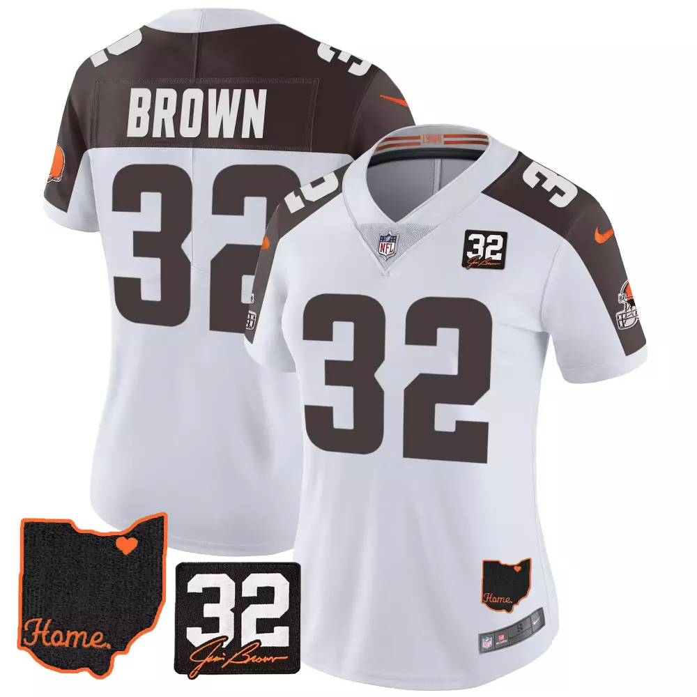 Brown 32 Cleveland Browns Jersey White Ohio State Joe Burrow Signature Women Player