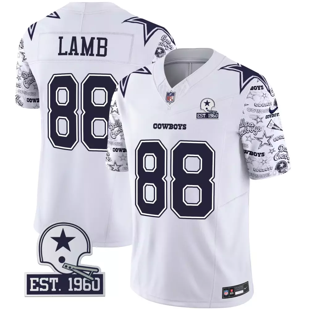 Ceedee Lamb 88 Cowboys Jersey White Men Navy Vapor Limited All Stitched