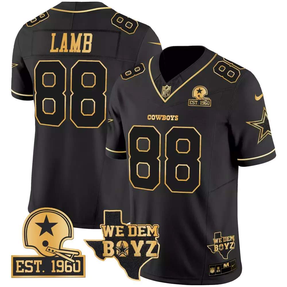 Ceedee Lamb 88 Cowboys Jersey Black 2023 Thanksgiving We Dem Boyz Men Alternate Gold