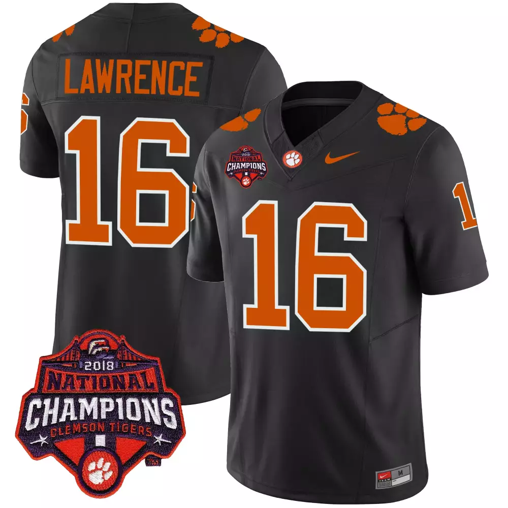 Justin Lawrence 16 Clemson Tigers Jersey Charcoal 2018 Men Orange White Vapor Limited