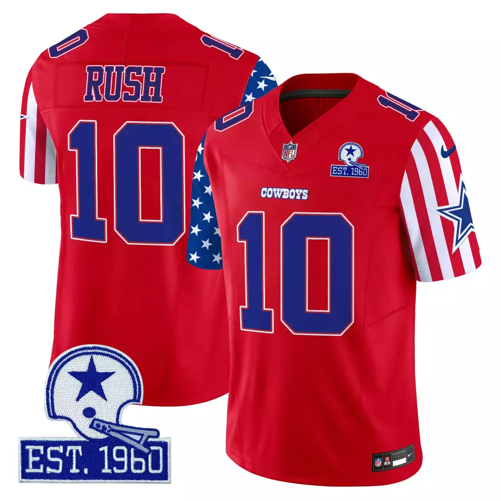 Rush 10 Cowboys Jersey Red Men Split Design Blue White Vapor Limited All Stitched
