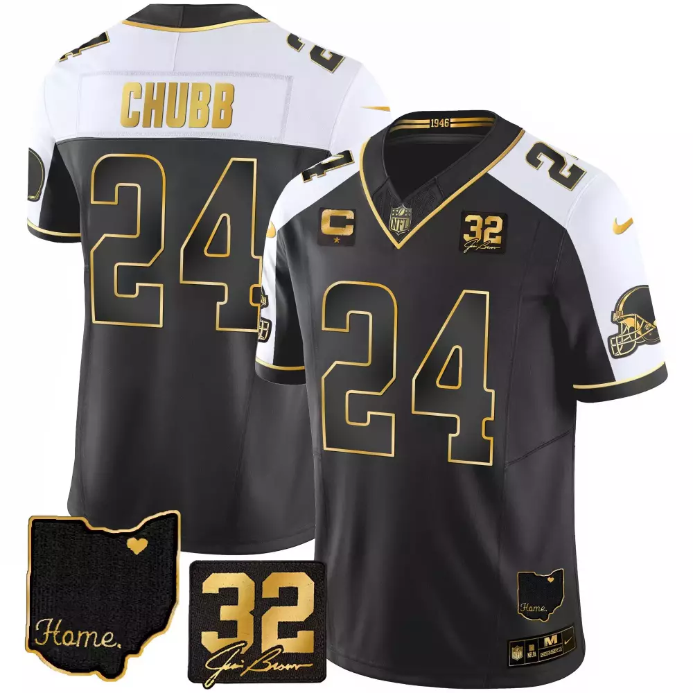 Nick Chubb 24 Cleveland Browns Jersey Black Jim Brown Legacy Captain 32 2023 Men