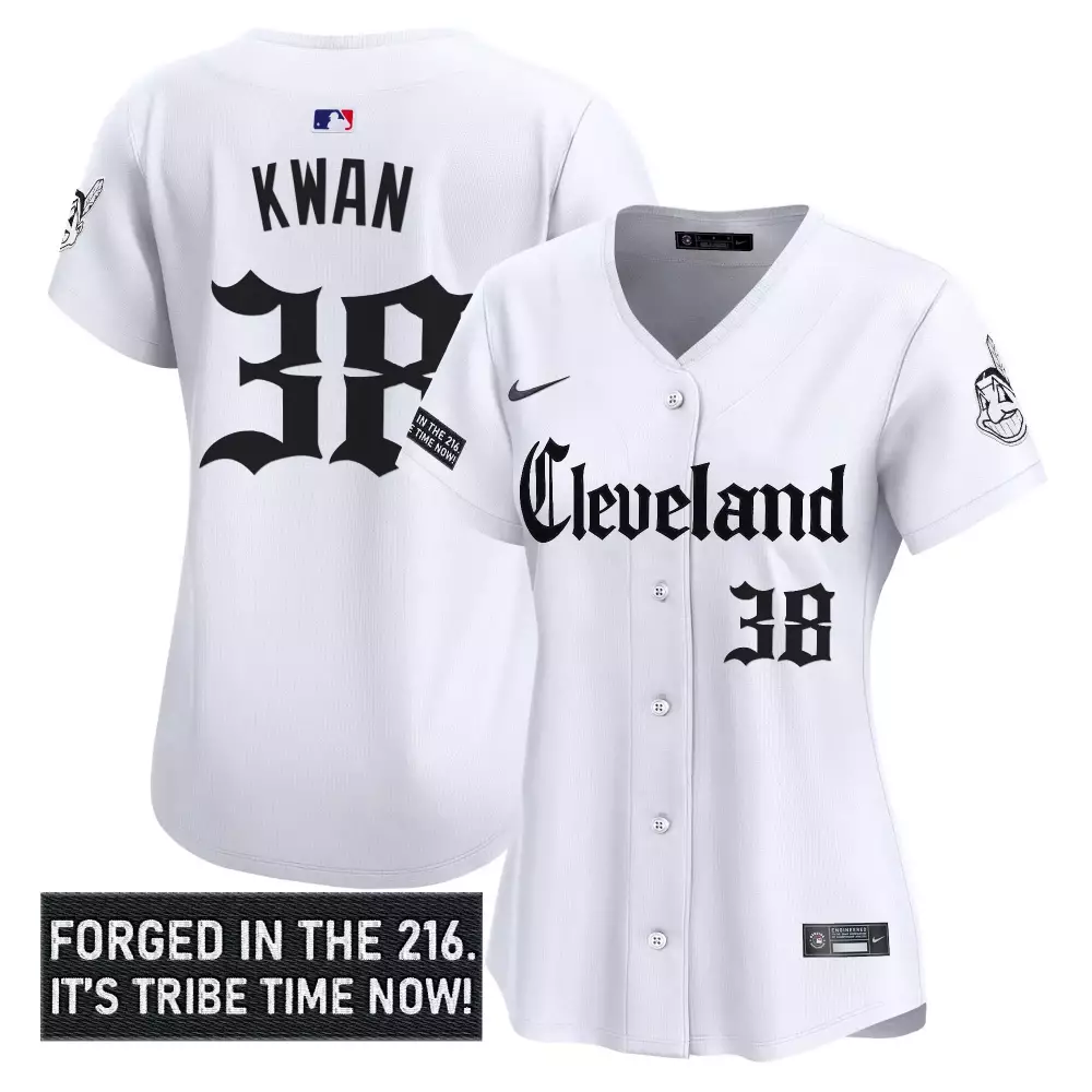 Kwan Indians 38 Jersey White City Connect Cleveland Guardians Script Chief Wahoo