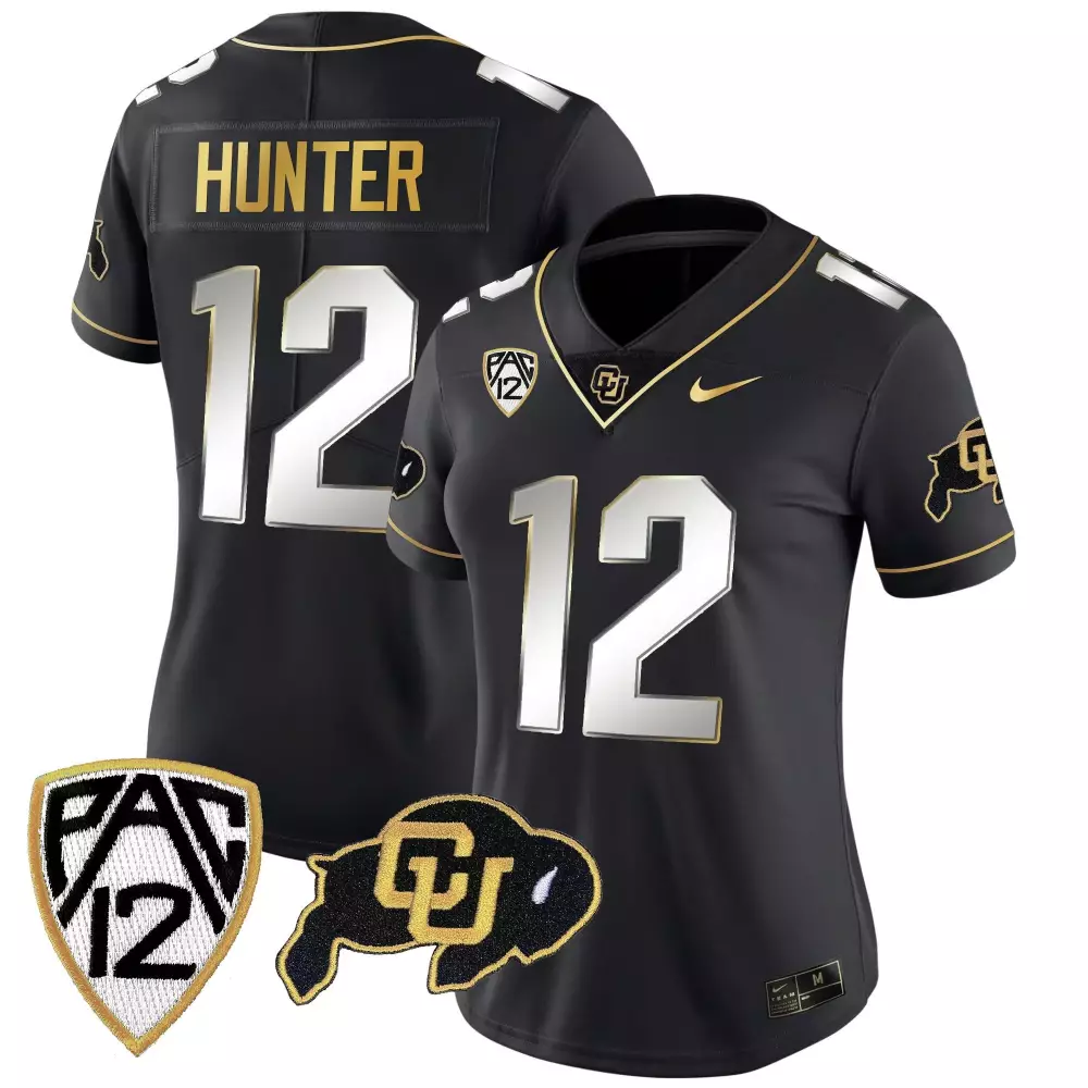 Travis Hunter 12 Jersey Black Colorado Buffaloes Men Gold White Limited Vapor All