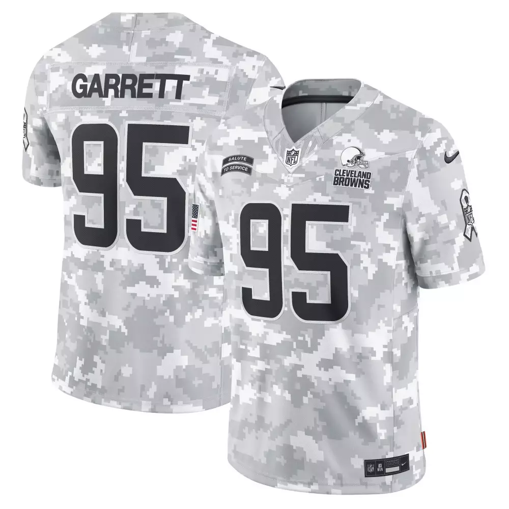 Myles Garrett 95 Cleveland Browns Jersey White Salute To Service Men Digital Camouflage