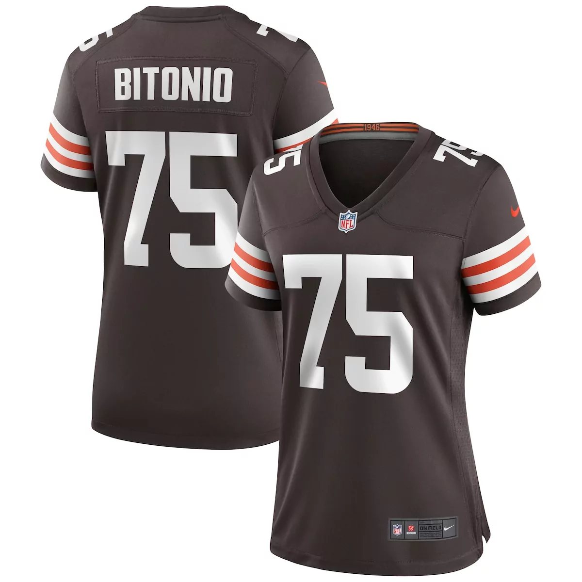 Joel Bitonio 75 Cleveland Browns Jersey Brown Women Nike Orange White Game