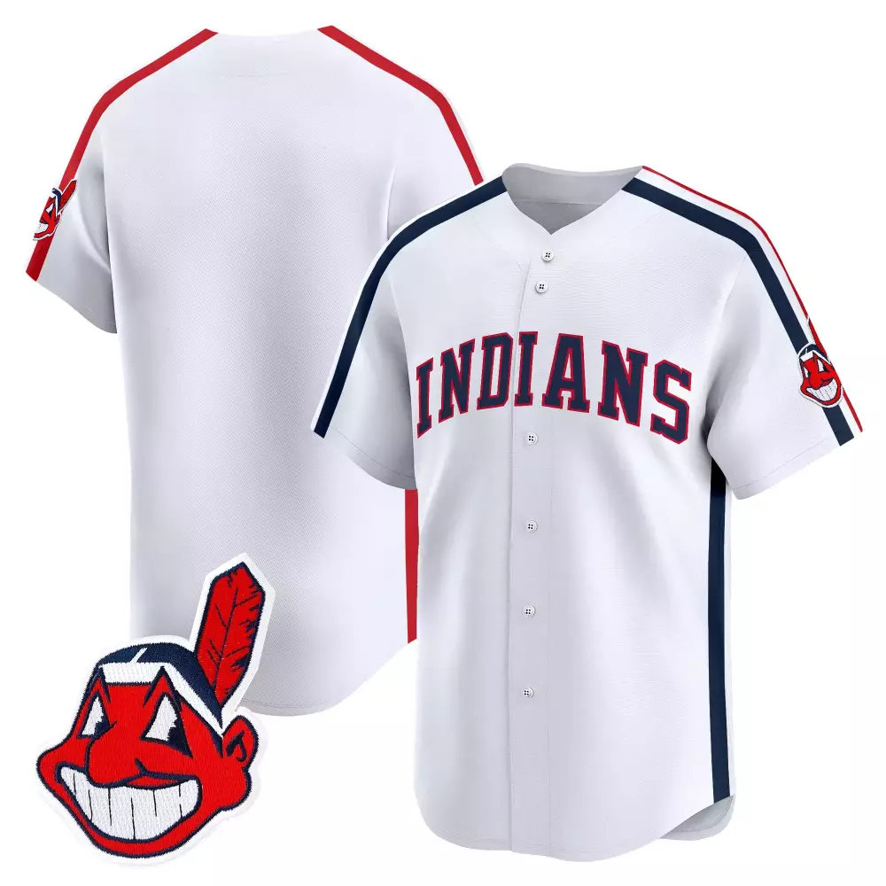 Custom Cleveland Indians Jersey White Chief Wahoo Men Navy Red Stitched Vapor