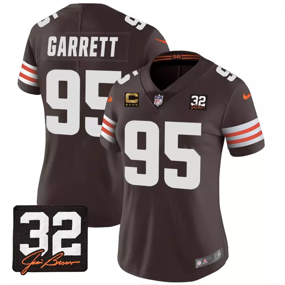 Myles Garrett 95 Cleveland Browns Jersey Brown 1946 Stars Women Player White Orange