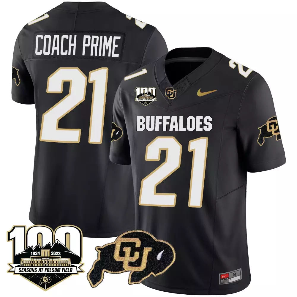 Coach Prime 21 Colorado Buffaloes Jersey Black 100 Seasons At Folsom Field 2023 Men