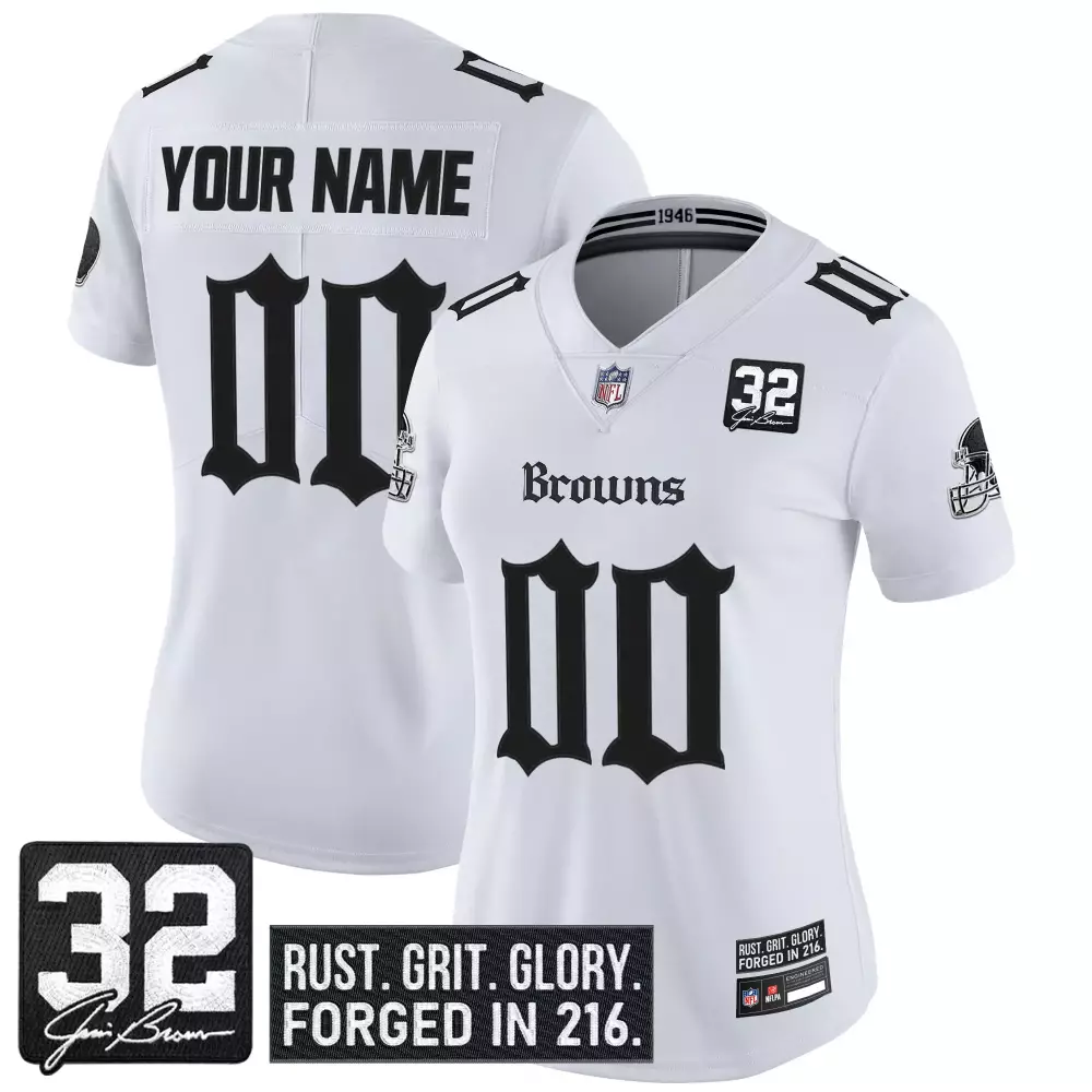 Custom Browns Jersey White Jimi Brown 32 Women Black Stitched Vapor Limited