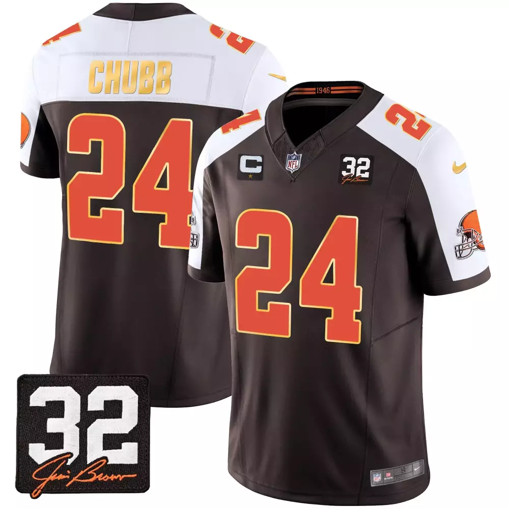 Nick Chubb 24 Cleveland Browns Jersey Brown 1946 Men Player Orange White Alternate