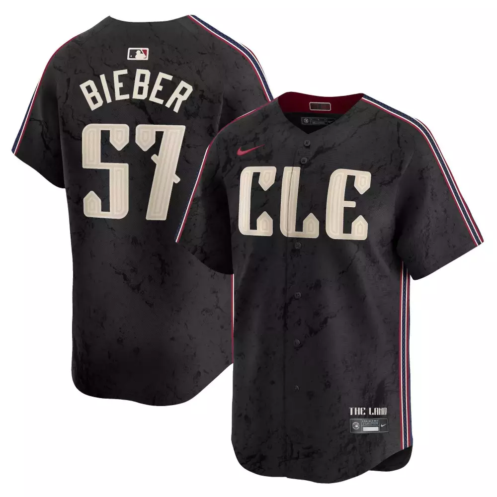 Shane Bieber 57 Jersey Black The Land Cleveland Guardians Men Custom Design Cream