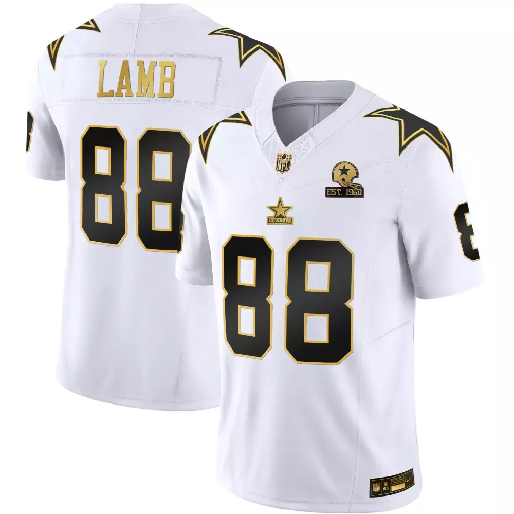 Ceedee Lamb 88 Cowboys Jersey White Star 1960 Men NFL Black Gold Throwback Limited