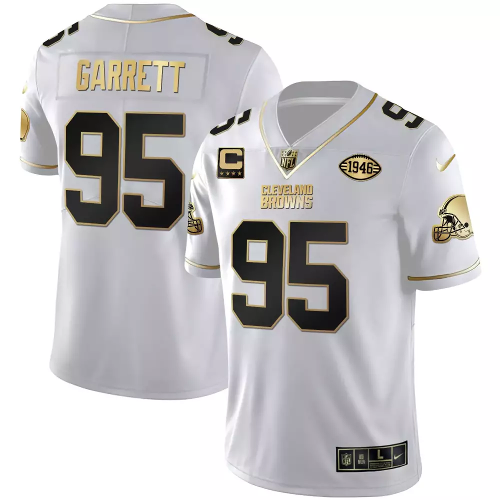Myles Garrett 95 Cleveland Browns Jersey White 1946 Legacy Men Alternate Black Gold