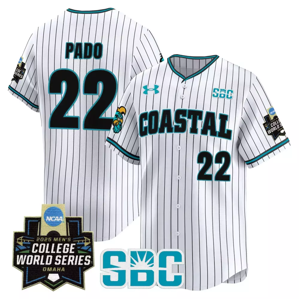 Pado Coastal 22 Carolina Jersey White 2025 Men's College World Series Men Black Teal
