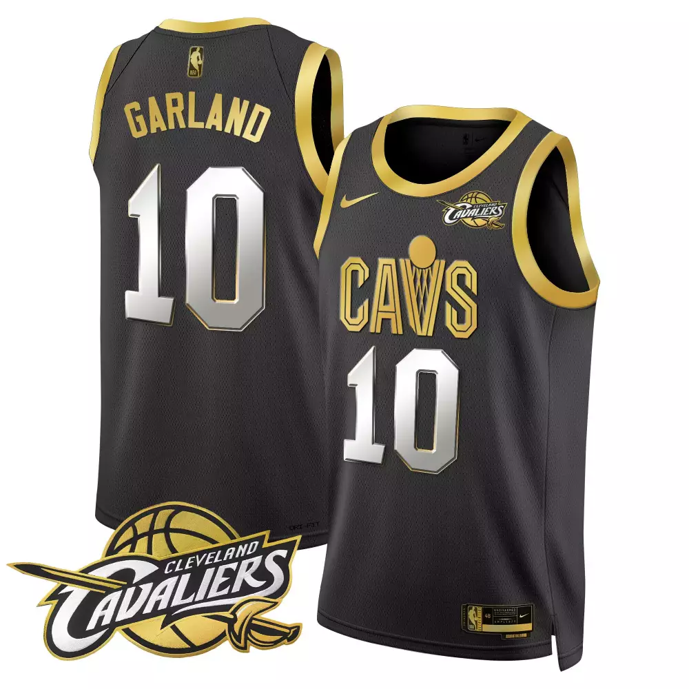 Darius Garland 10 Jersey Black Cleveland Cavaliers Men Gold Silver Swingman v2 All