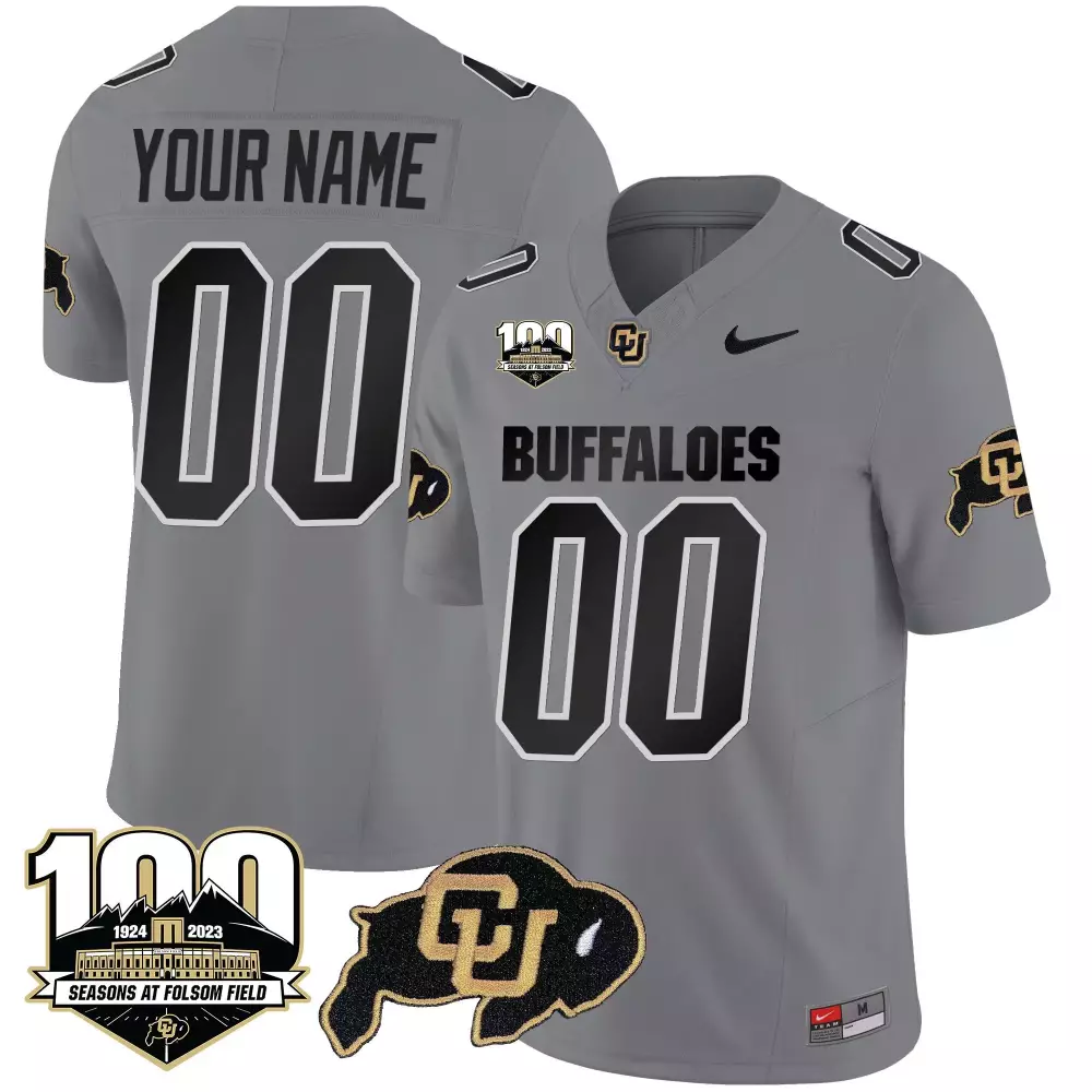Custom Colorado Buffaloes Jersey Grey 100 Seasons Folsom Field Men Black Gold Vapor