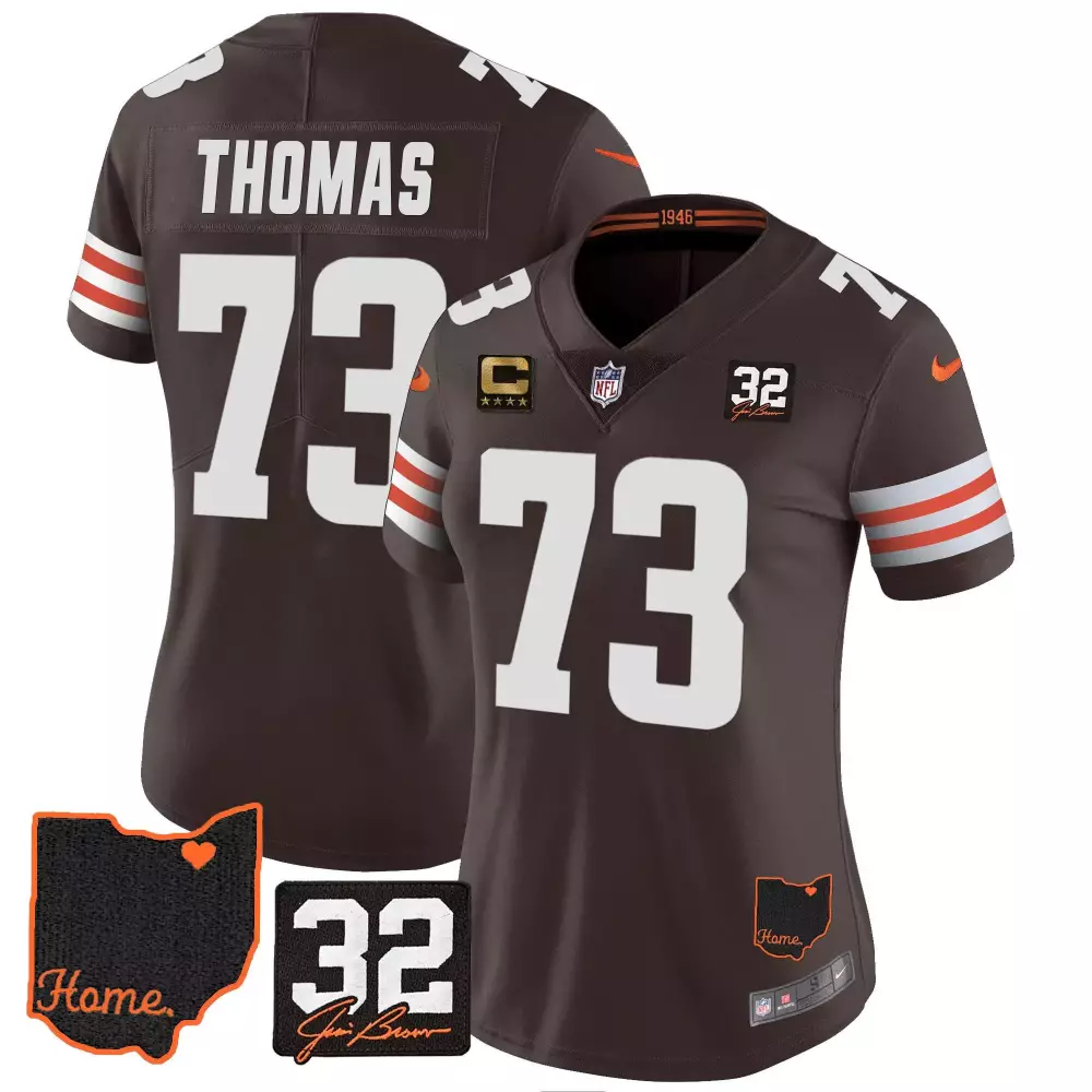 Joe Thomas 73 Browns Jersey Brown Home Men Orange White v3 All Stitched