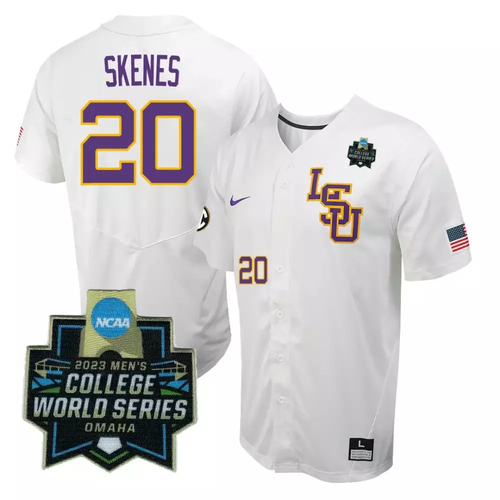 Skenes College 20 Lsu Jersey White 2023 Men's World Series Men Purple Gold All Stitched
