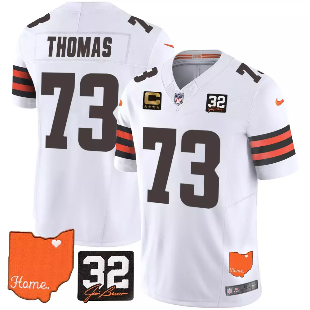 Joe Thomas 73 Browns Jersey White Ohio Home 32 Jimi Brown Men NFL Orange v2 All Stitched