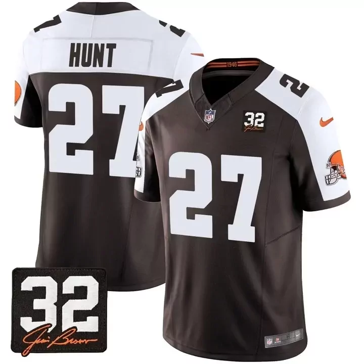 Kareem Hunt 27 Cleveland Browns Jersey Brown Men Game White Alternate All Stitched