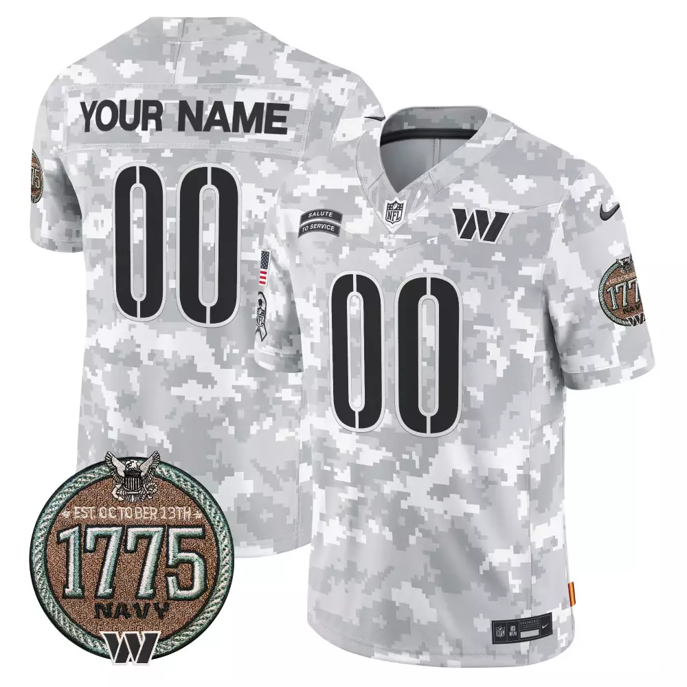 Custom Washington Commanders Jersey White Salute To Service 1775 Navy Men NFL Alternate