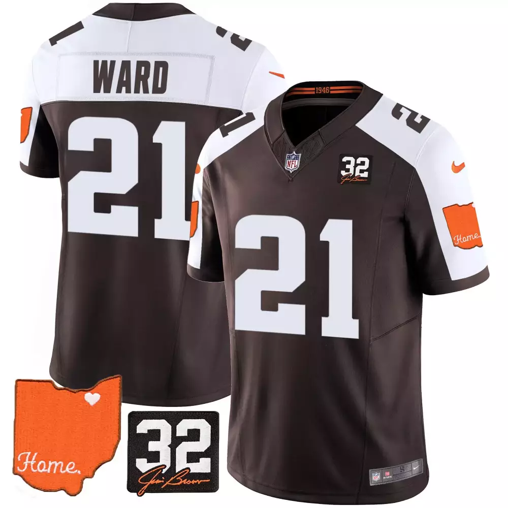 Denzel Ward 21 Cleveland Browns Jersey Brown Dawand Jones Ohio State Outline Heart Number 32 Signature