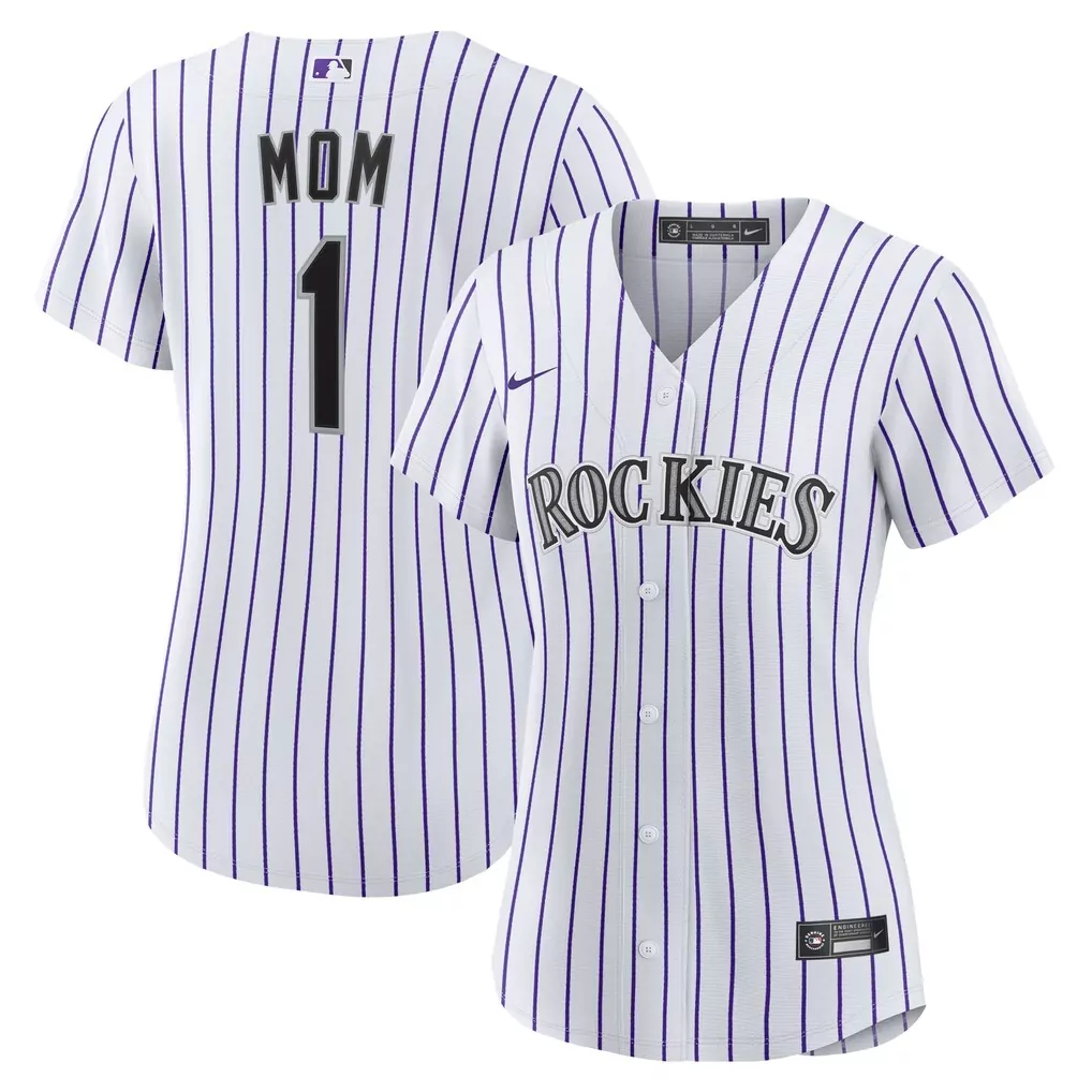 Mom 1 Colorado Rockies Jersey White Women Pinstripe Purple Home Replica