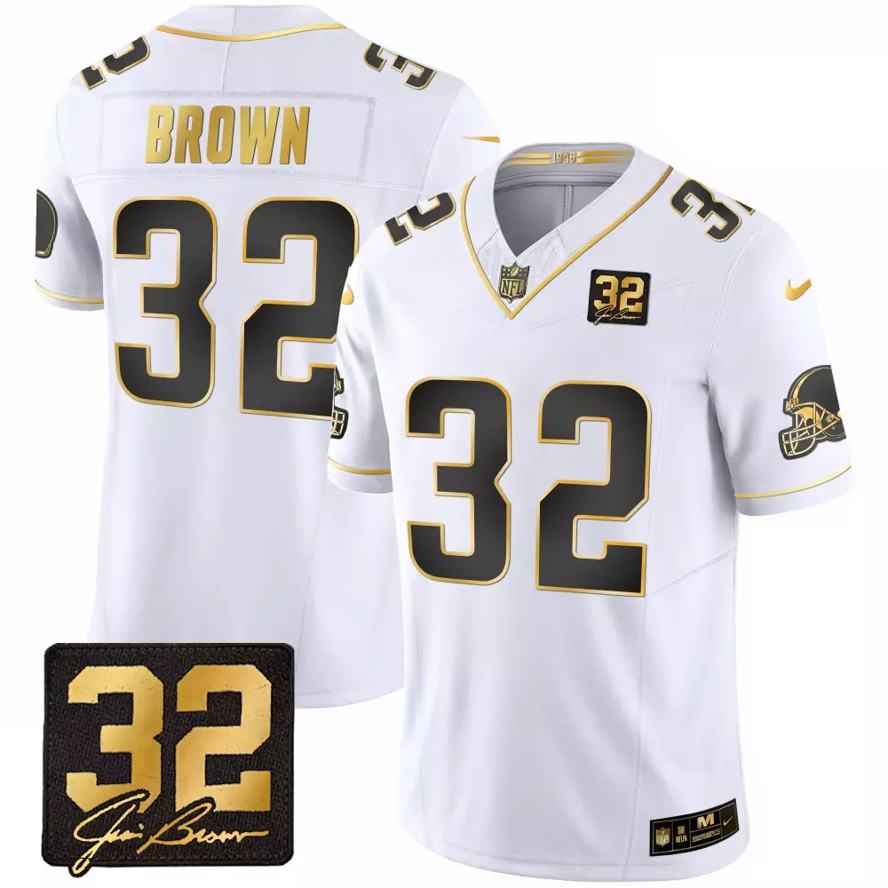 Jim Brown 32 New Orleans Saints Jersey White 100th Season Drew Brees Signature Men