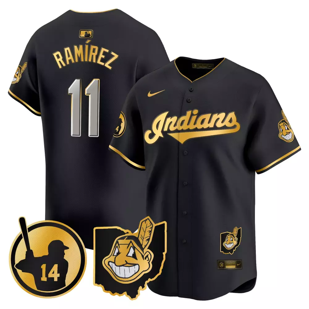 Ramrez Indians 11 Jersey Black City Connect Ohio Outline Chief Wahoo Men Gold Vapor