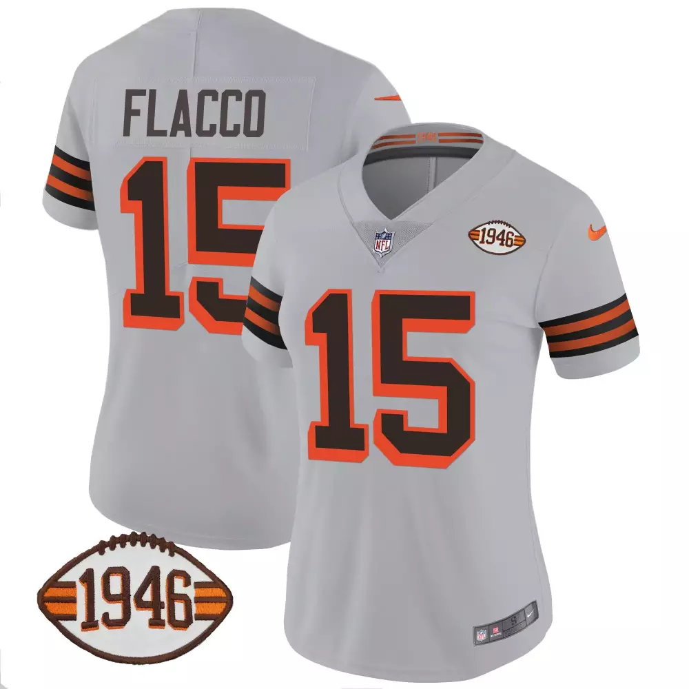 Joe Flacco 15 Cleveland Browns Jersey Gray Women NFL Alternate Orange Brown Anniversary