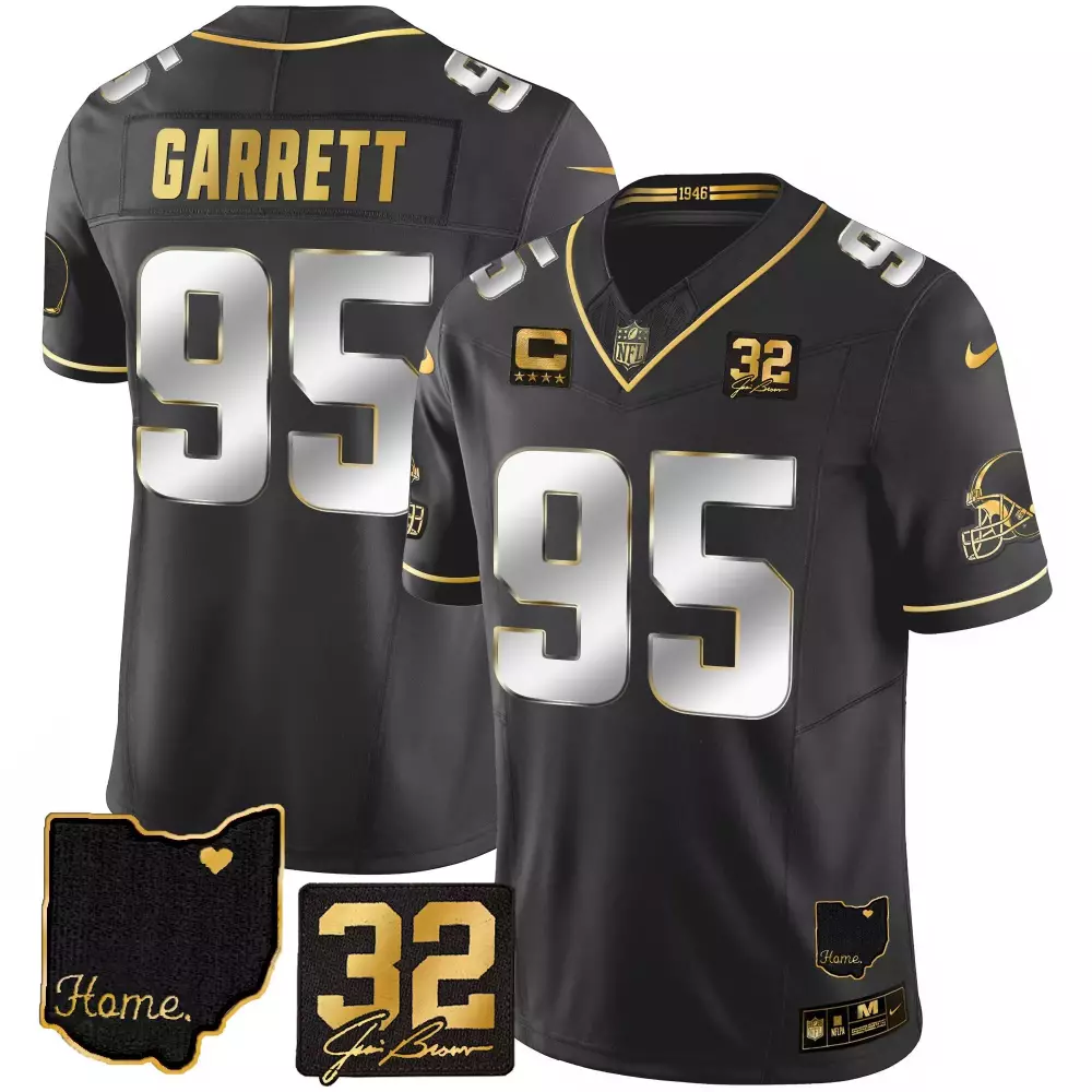 Myles Garrett 95 Cleveland Browns Jersey Black Color Rush Helmet Ohio Outline Men