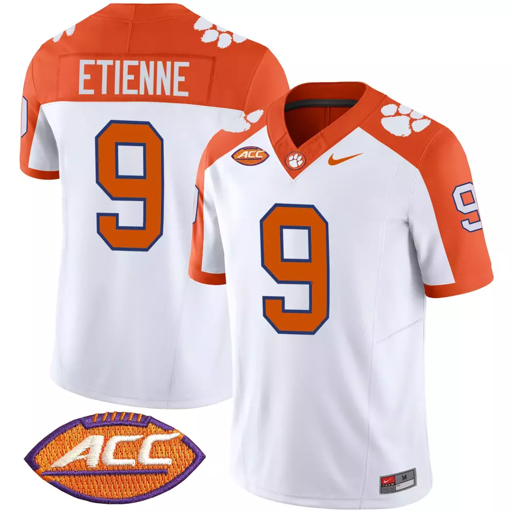 Travis Etienne 9 Clemson Tigers Jersey White Men Orange Vapor Limited v2 All Stitched