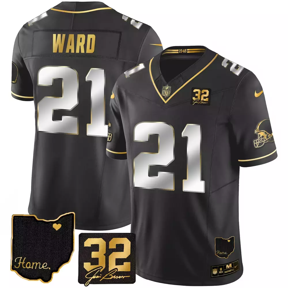 Denzel Ward 21 Cleveland Browns Jersey Black Throwback Ohio Joe Brown 32 Men Gold