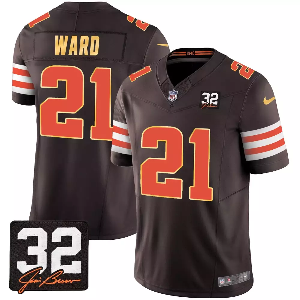 Denzel Ward 21 Cleveland Browns Jersey Brown Jim 32 Men Orange White All Stitched