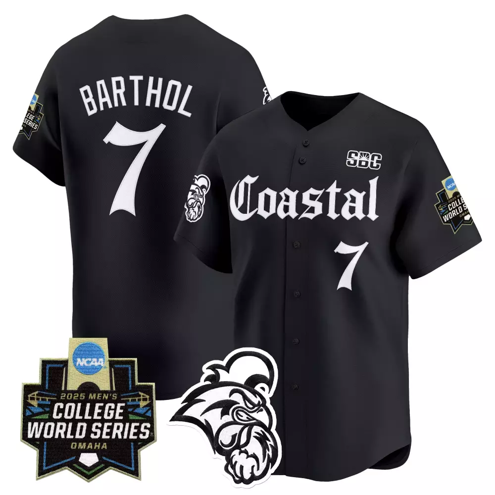 Barthol Coastal 7 Jersey Black 2025 Men's College World Series Men White Vapor Stitched