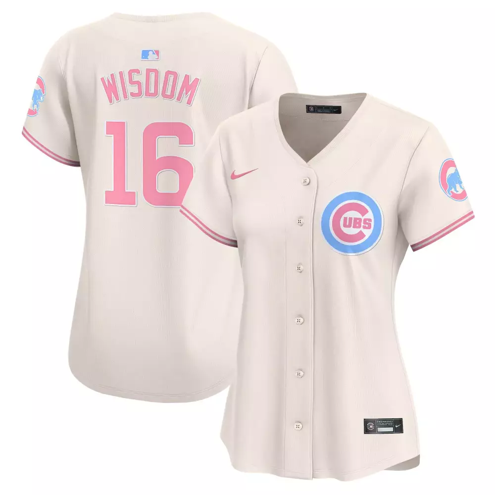 Patrick Wisdom 16 Cubs Jersey White Men Pink Light Blue Vapor Premier Limited All