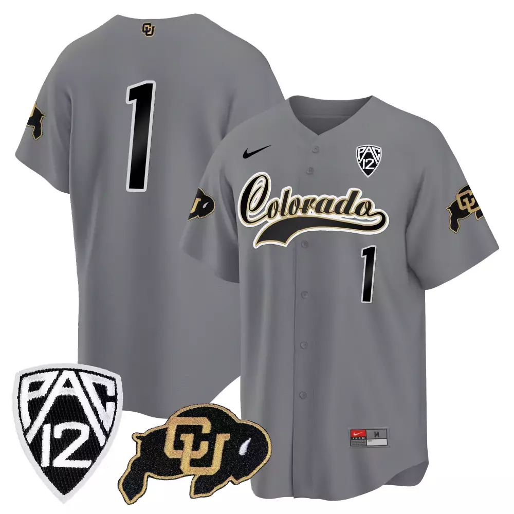 Buffaloes 1 Colorado Jersey Gray Pac-12 2023 Men Black Gold All Stitched
