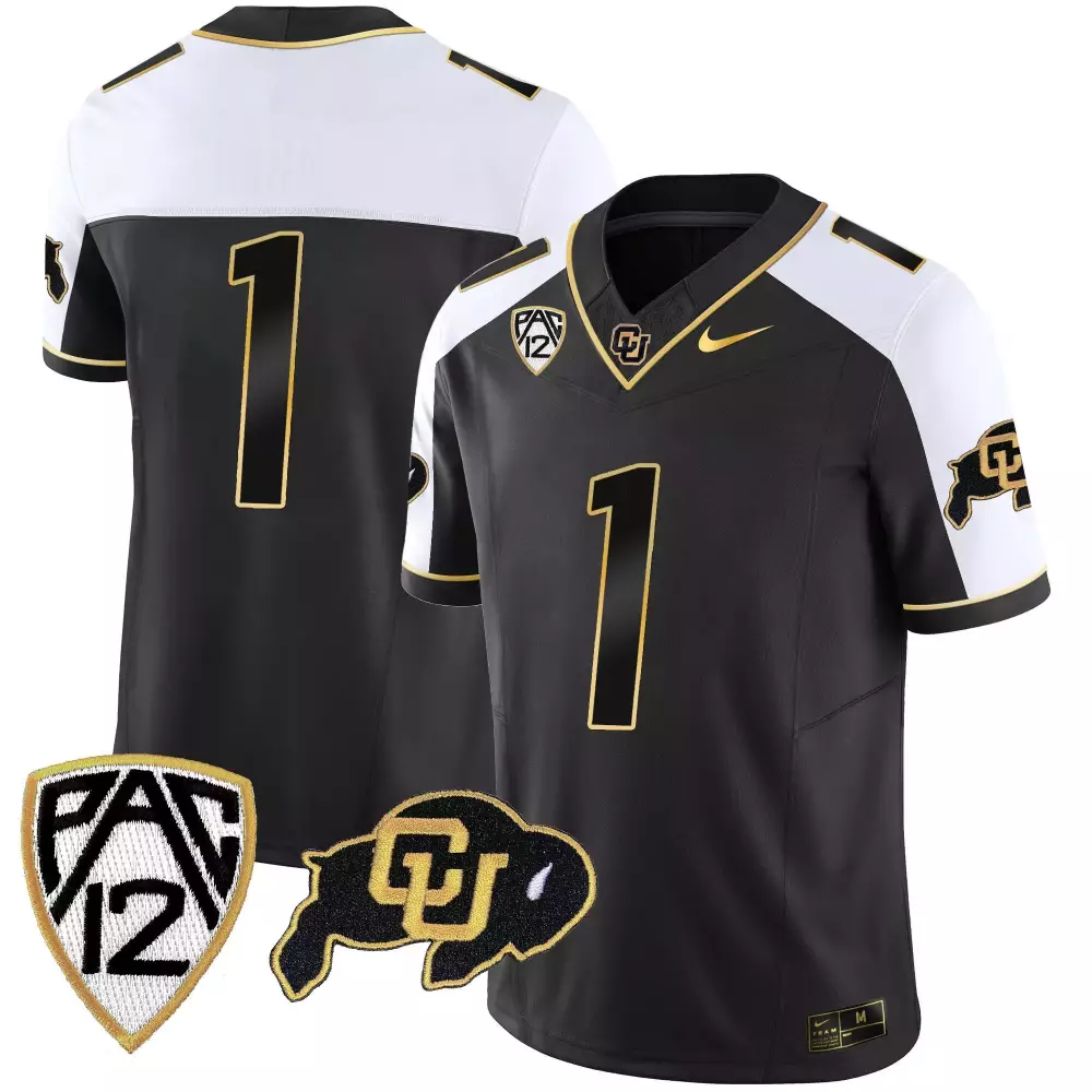 Custom Colorado Buffaloes 1 Jersey Black 2023 White Gold Alternate Vapor Limited