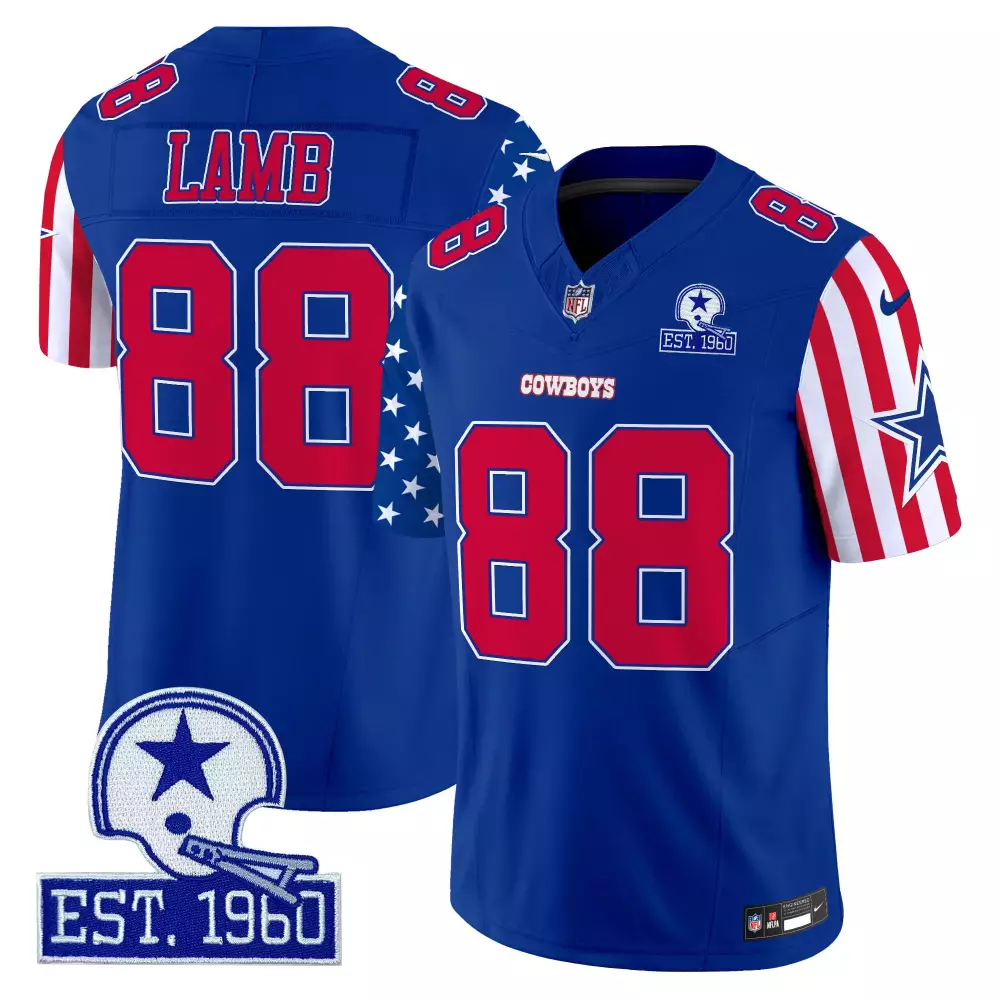 Ceedee Lamb 88 Cowboys Jersey Royal Blue Men NFL Split Custom Design Red White Vapor